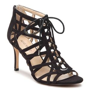 Nine West Daniella Black Suede Gladiator Heels